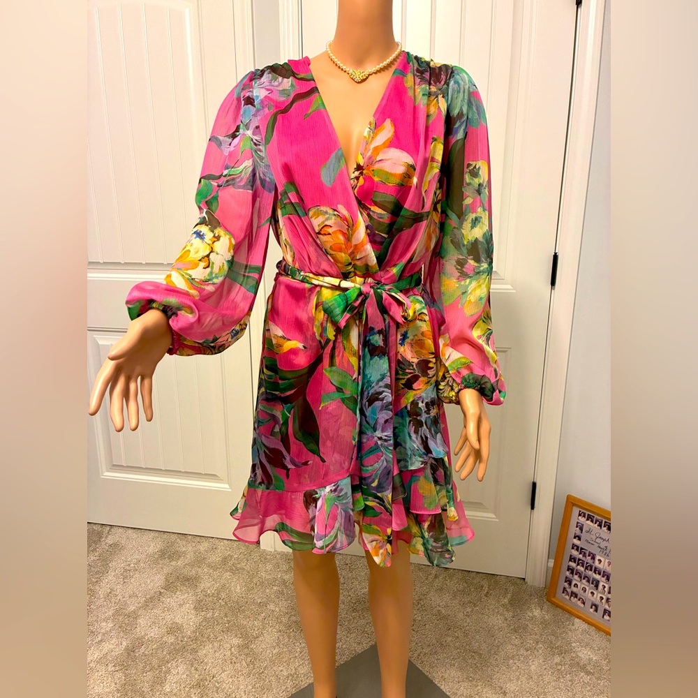 Floral Pink Wrap Dress by Alex-Marie.